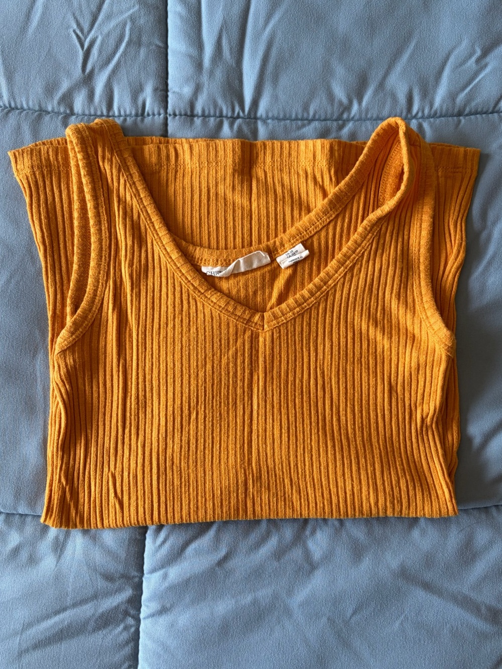 Christian Siriano Ribbed V-Neck Tank in Mustard/Gold